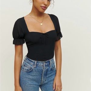 Reformation Delevan Top, Black, Size 8